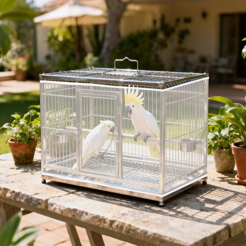 Fengek 2 Pcs Adjustable Bird Cage Cover & Seed Catcher Net - Stretchy Bird Cage Accessories for Night Cover & Seed Guard (White) - Image 4